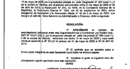 Resolución Exenta N° 946 aprueba contrato con empresa Los Robles ltda.